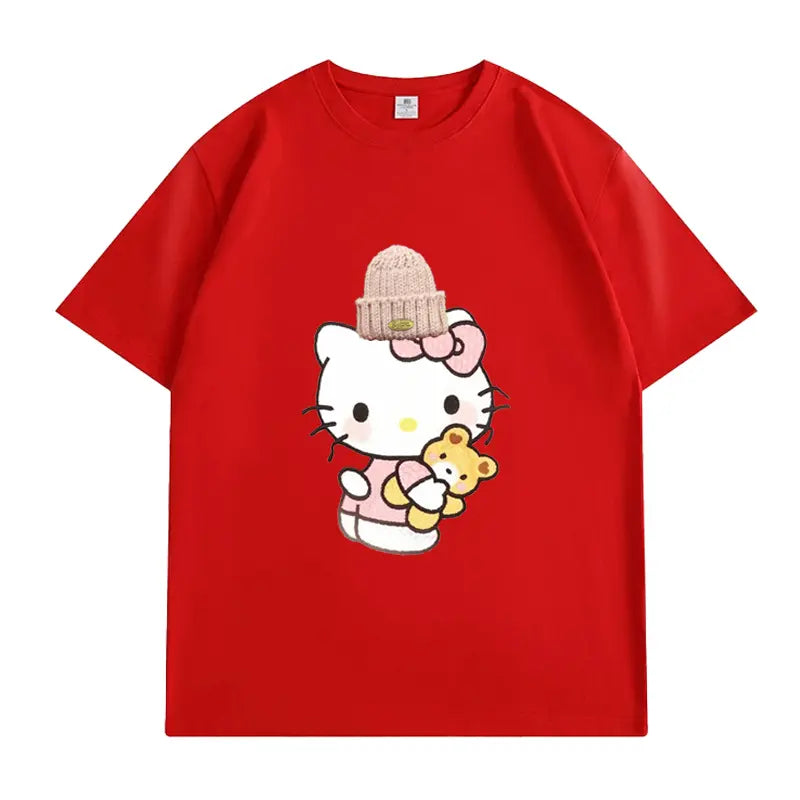 Heart - Melting! Hello Kitty T - shirt with Knitted Hat and Teddy Bear