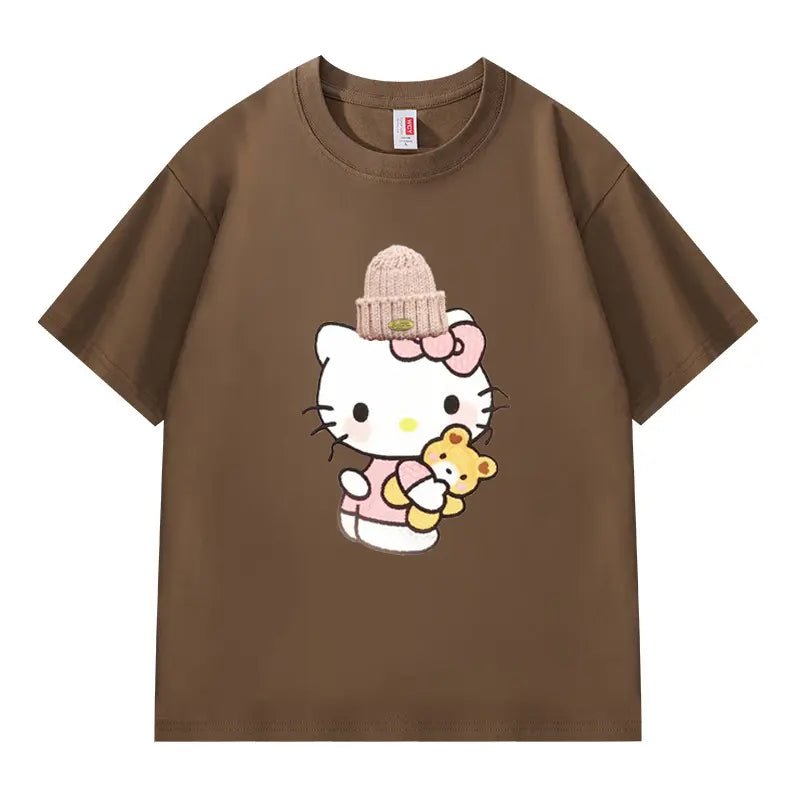 Heart - Melting! Hello Kitty T - shirt with Knitted Hat and Teddy Bear