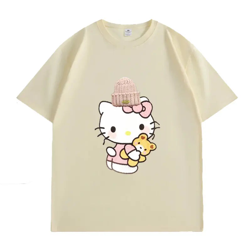 Heart - Melting! Hello Kitty T - shirt with Knitted Hat and Teddy Bear