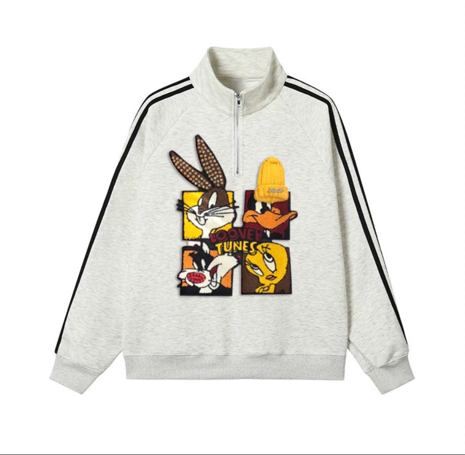 🐰Looney Tunes - Themed Half - Zip Sweatshirt: Sporty and Cartoon - Filled