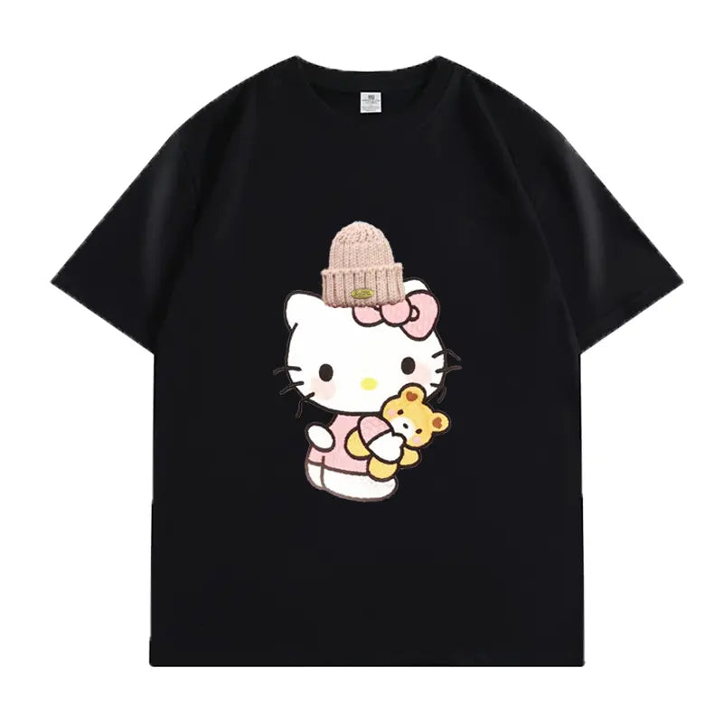 Heart - Melting! Hello Kitty T - shirt with Knitted Hat and Teddy Bear