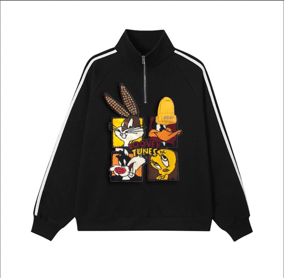 🐰Looney Tunes - Themed Half - Zip Sweatshirt: Sporty and Cartoon - Filled