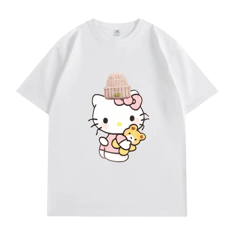 Heart - Melting! Hello Kitty T - shirt with Knitted Hat and Teddy Bear