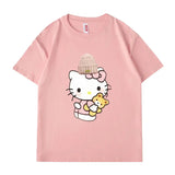 Heart - Melting! Hello Kitty T - shirt with Knitted Hat and Teddy Bear