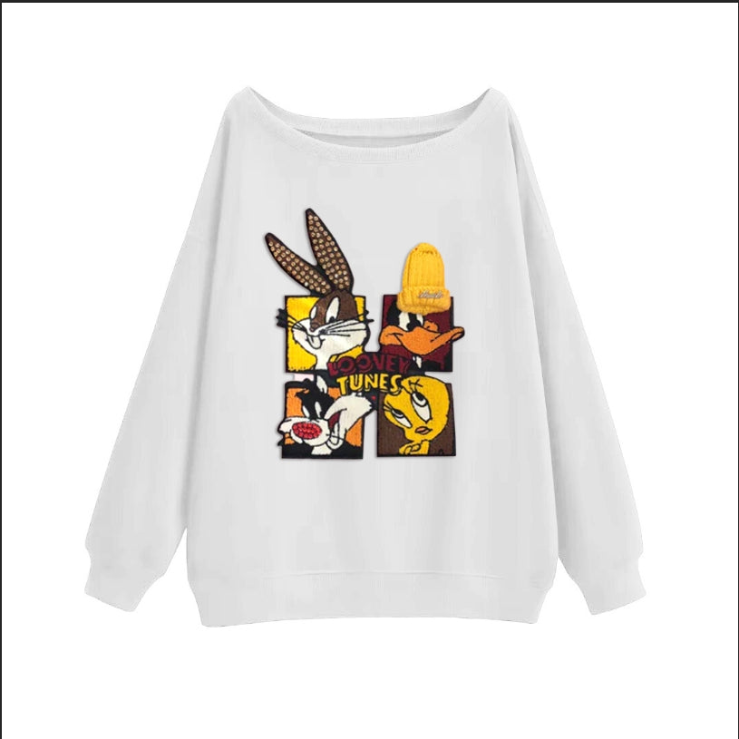 🐰Looney Tunes - Themed Off - Shoulder Sweatshirt: Chic and Cartoon - Centric