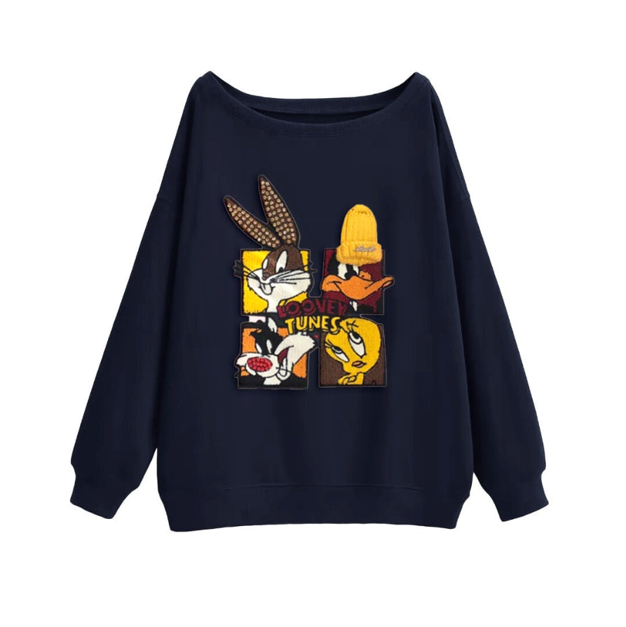 🐰Looney Tunes - Themed Off - Shoulder Sweatshirt: Chic and Cartoon - Centric
