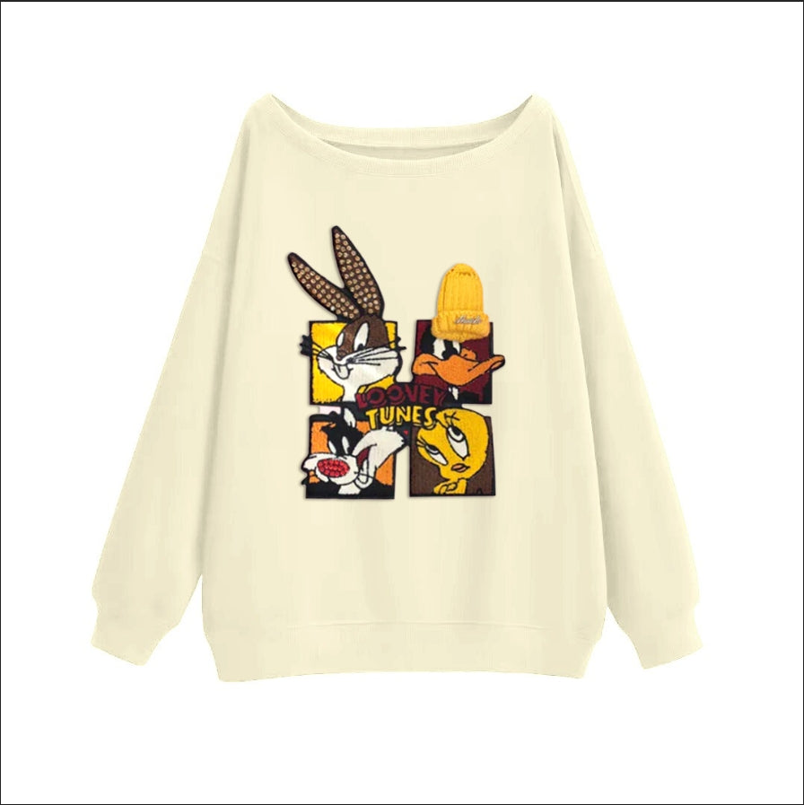 🐰Looney Tunes - Themed Off - Shoulder Sweatshirt: Chic and Cartoon - Centric