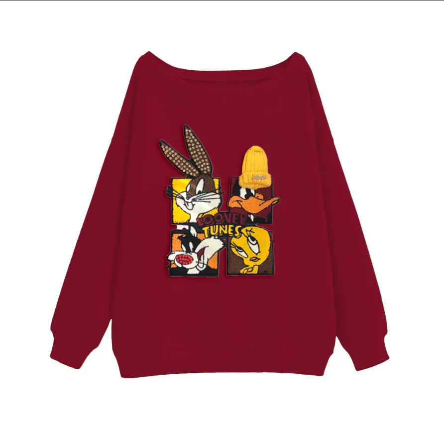 🐰Looney Tunes - Themed Off - Shoulder Sweatshirt: Chic and Cartoon - Centric