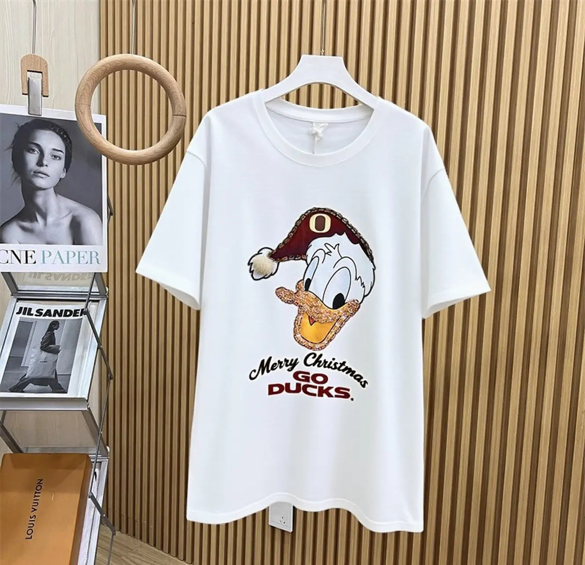 Full of Festive Feel! Donald Duck Rhinestone Christmas T - shirt