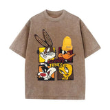 🐰Looney Tunes - Themed Washed - Out Pink T - shirt: Retro Cartoon Vibe