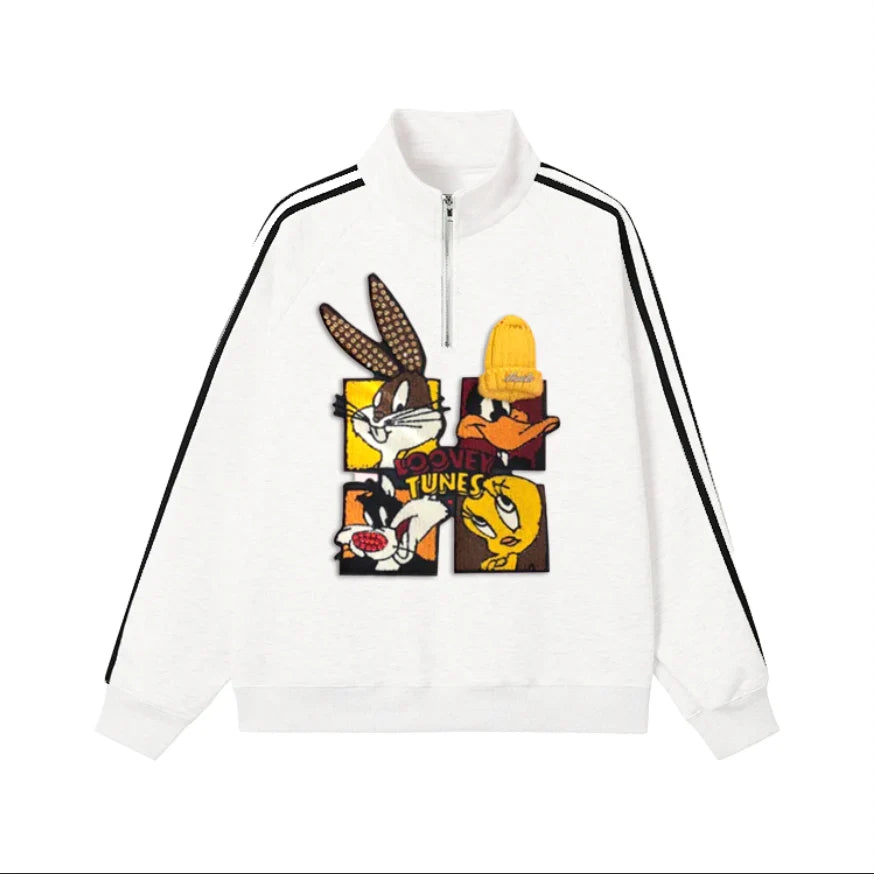 🐰Looney Tunes - Themed Half - Zip Sweatshirt: Sporty and Cartoon - Filled