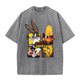 🐰Looney Tunes - Themed Washed - Out Pink T - shirt: Retro Cartoon Vibe
