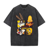 🐰Looney Tunes - Themed Washed - Out Pink T - shirt: Retro Cartoon Vibe