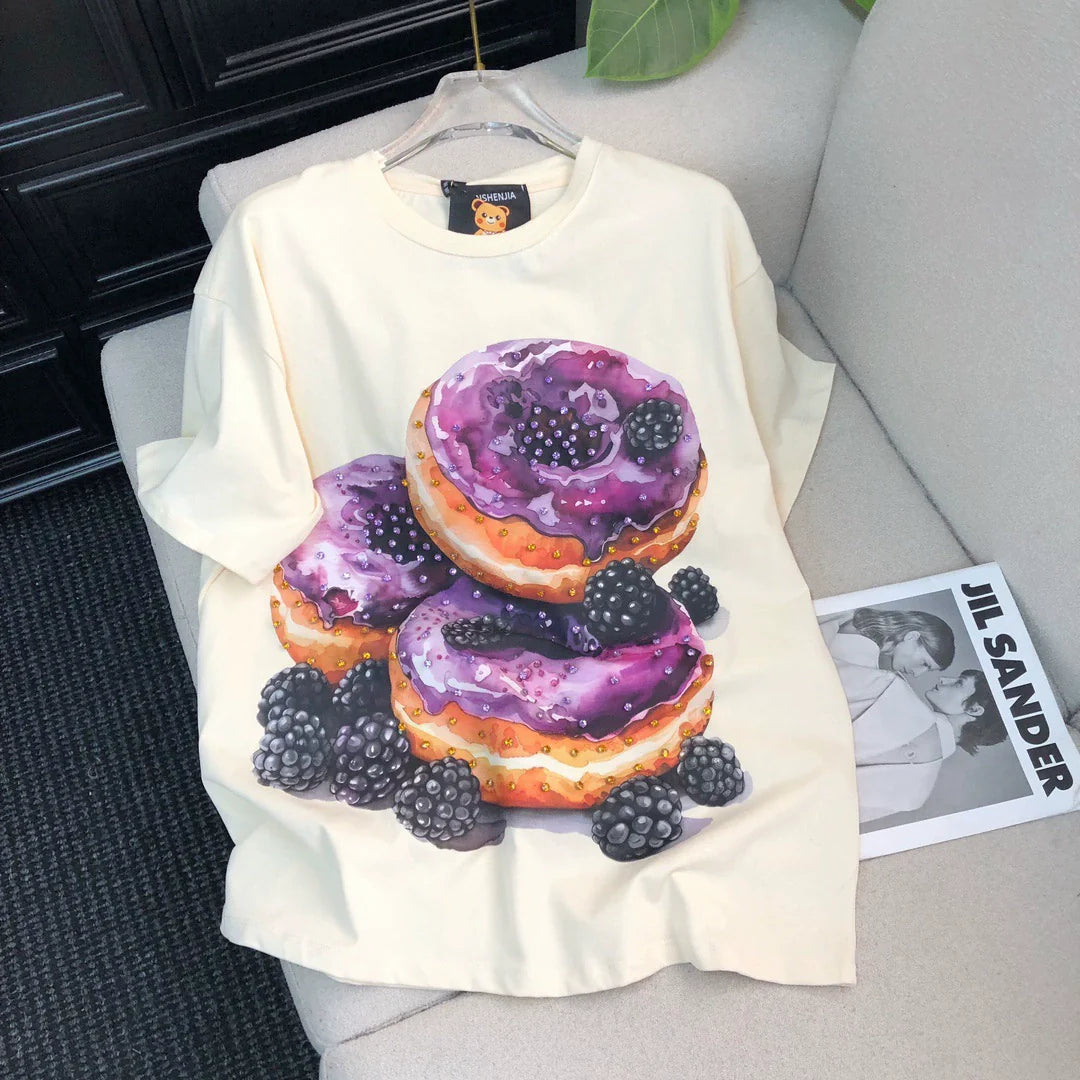 Heavy Beaded Donut Print Short Sleeve