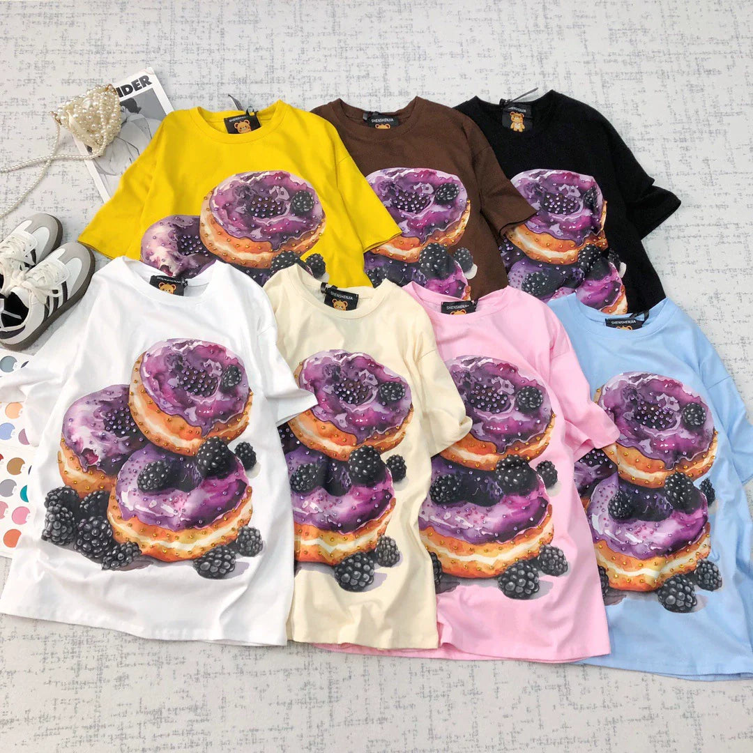 Heavy Beaded Donut Print Short Sleeve