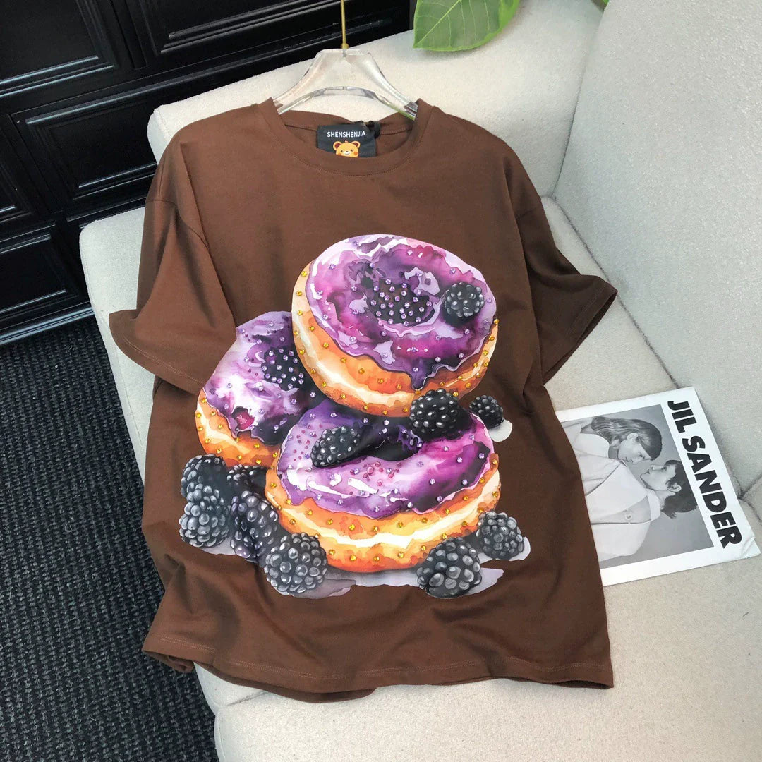 Heavy Beaded Donut Print Short Sleeve