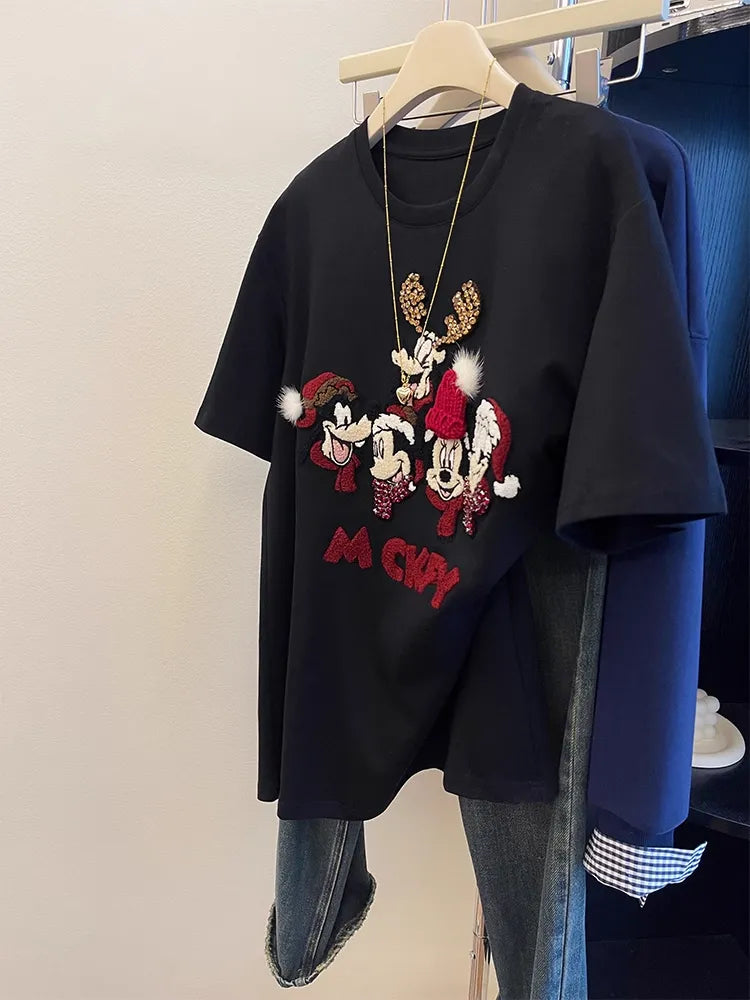 3D Embroidered Cap & Cartoon Short-Sleeve Tee - Heavy Craftsmanship Design