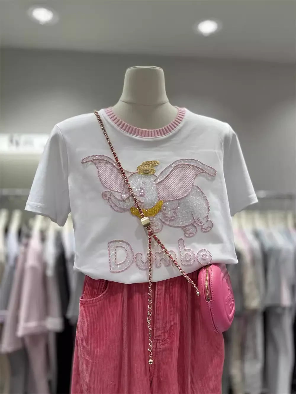 Cotton Short-Sleeve T-Shirt - Heavyweight Color-Blocked Dumbo Design