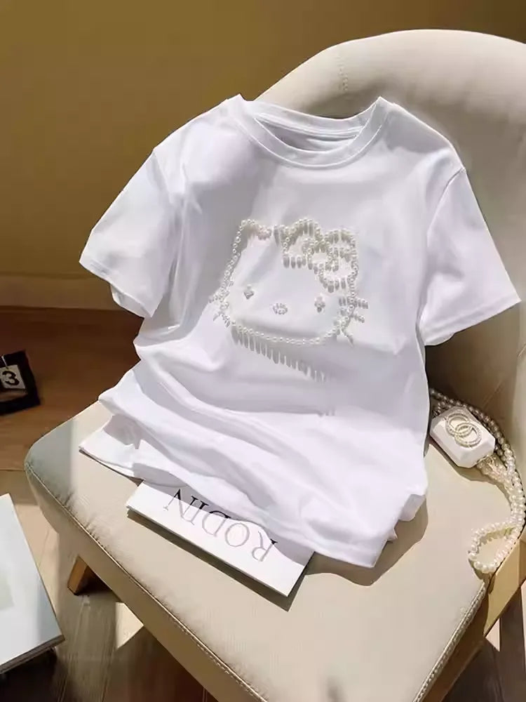 ✨Hand-beaded Kitty short-sleeved T-shirt