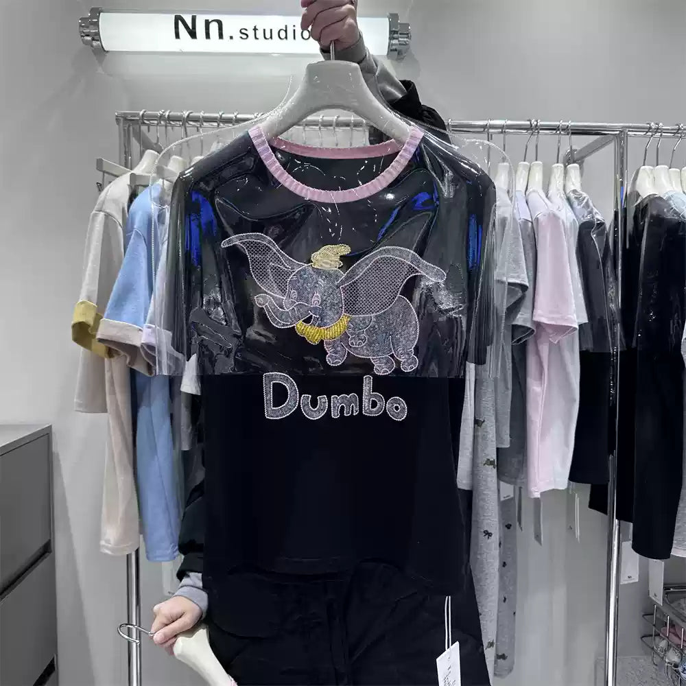 Cotton Short-Sleeve T-Shirt - Heavyweight Color-Blocked Dumbo Design