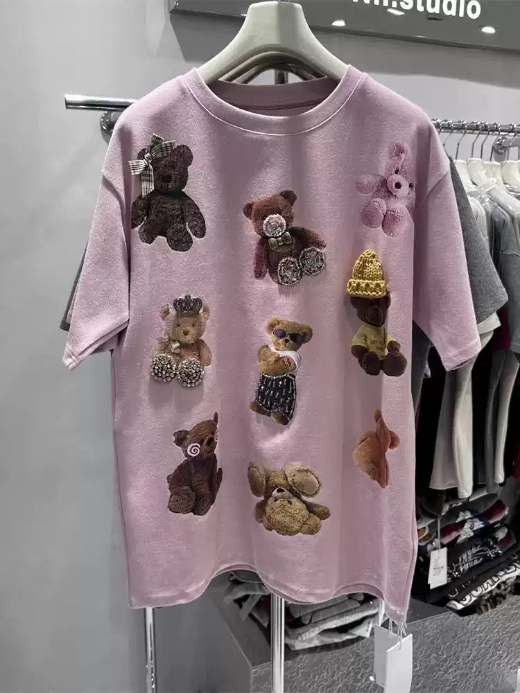 All-Over Teddy Bear Embroidery Heavyweight Tee