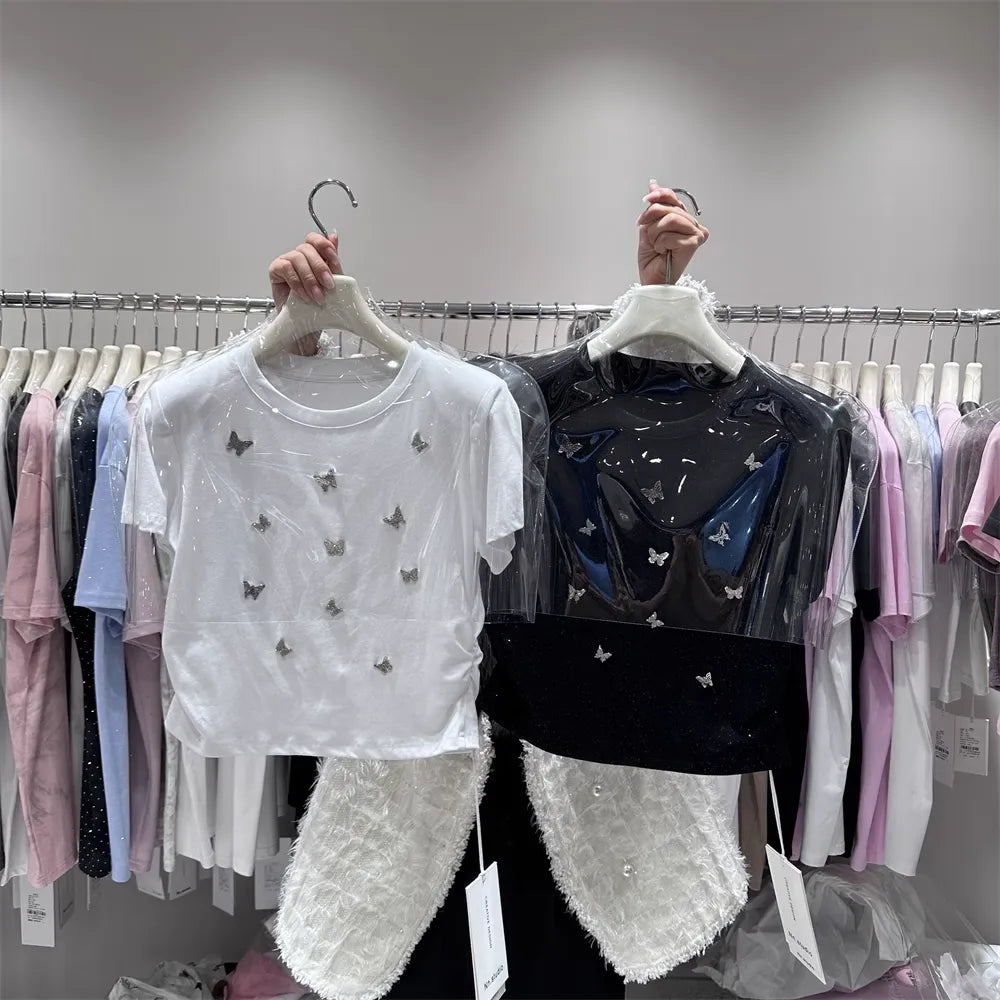 Heavy- Butterfly Embellishment Sequin Tee
