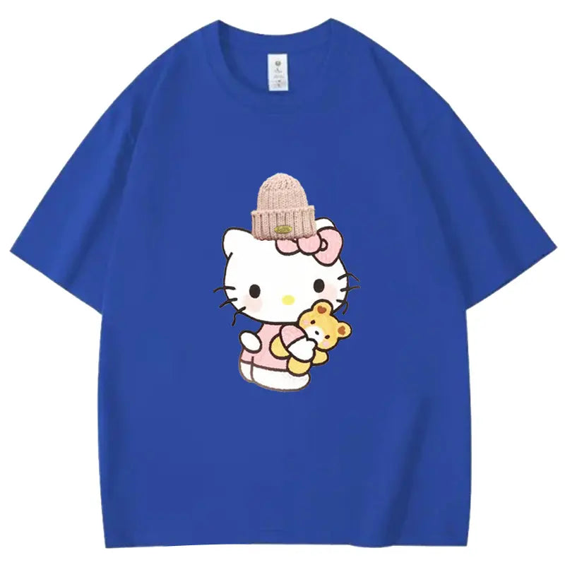 Heart - Melting! Hello Kitty T - shirt with Knitted Hat and Teddy Bear