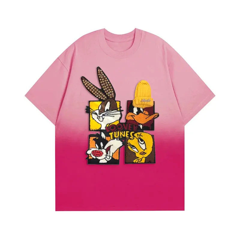 🐰Looney Tunes - Themed Ombre Blue T - shirt: Vibrant Cartoon Style