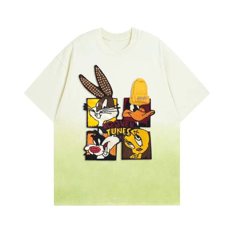 🐰Looney Tunes - Themed Ombre Blue T - shirt: Vibrant Cartoon Style