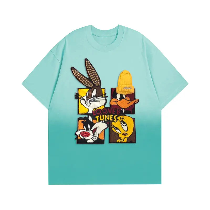 🐰Looney Tunes - Themed Ombre Blue T - shirt: Vibrant Cartoon Style