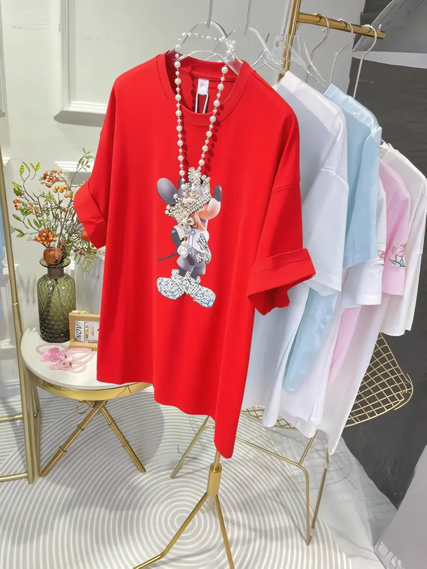 Heavy - Duty Diamond - Studded Mickey T - shirt🎀 A Must - Have for Fashionistas