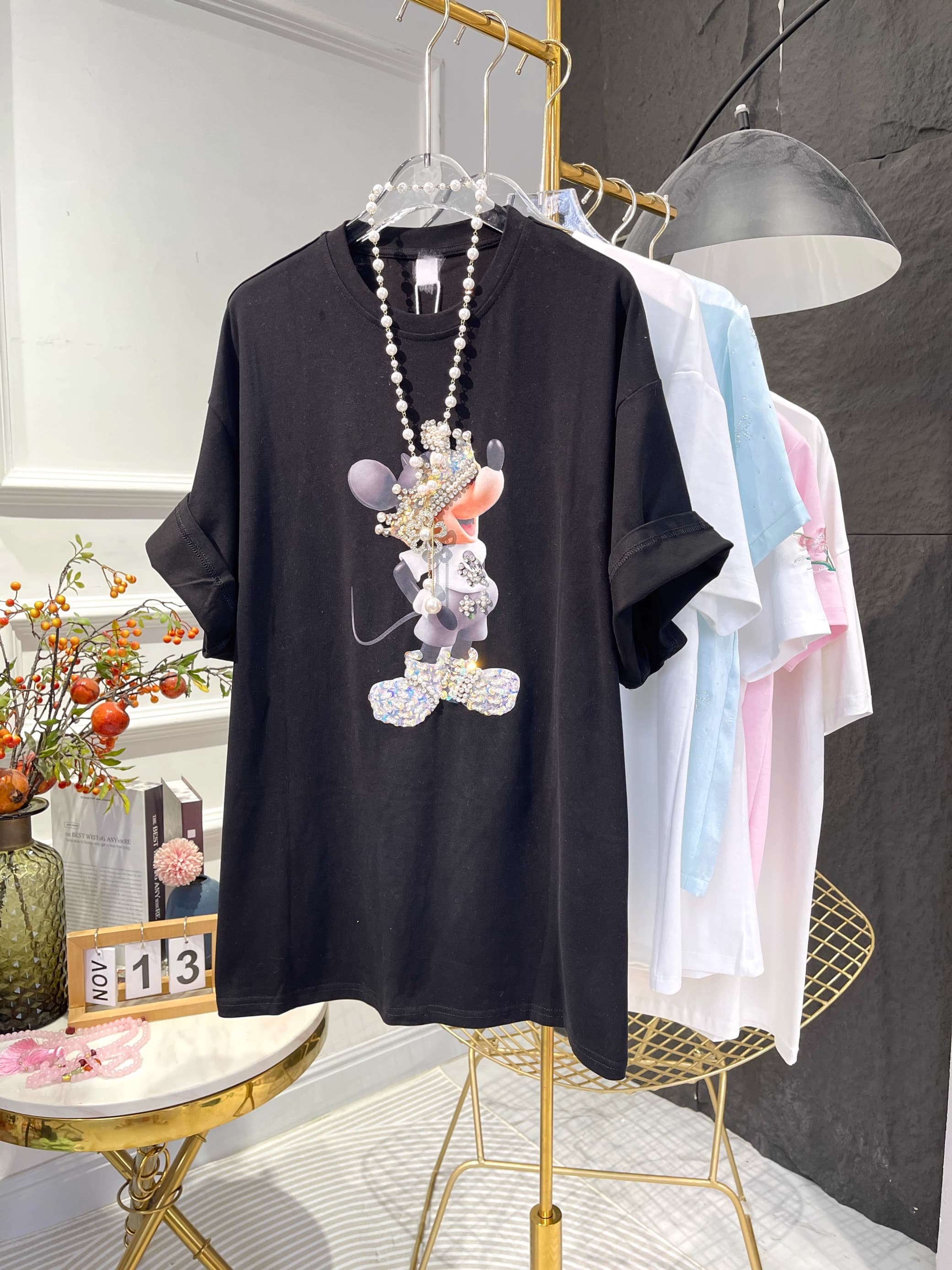 Heavy - Duty Diamond - Studded Mickey T - shirt🎀 A Must - Have for Fashionistas