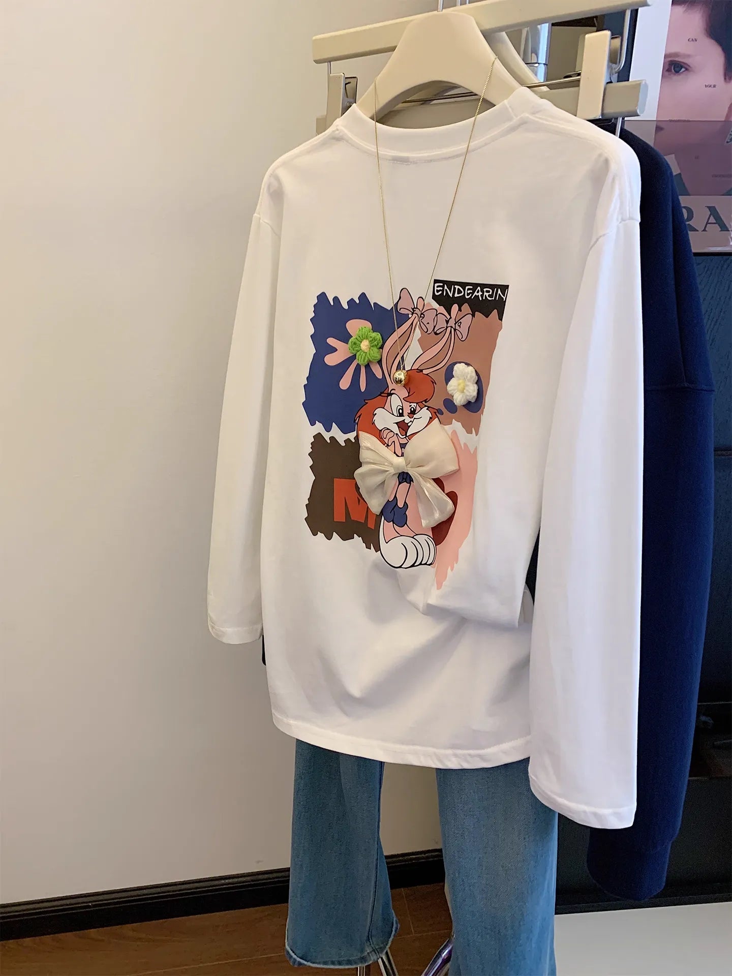 Cute Lola Bunny Front and Back Printed White Long-Sleeve T-Shirt