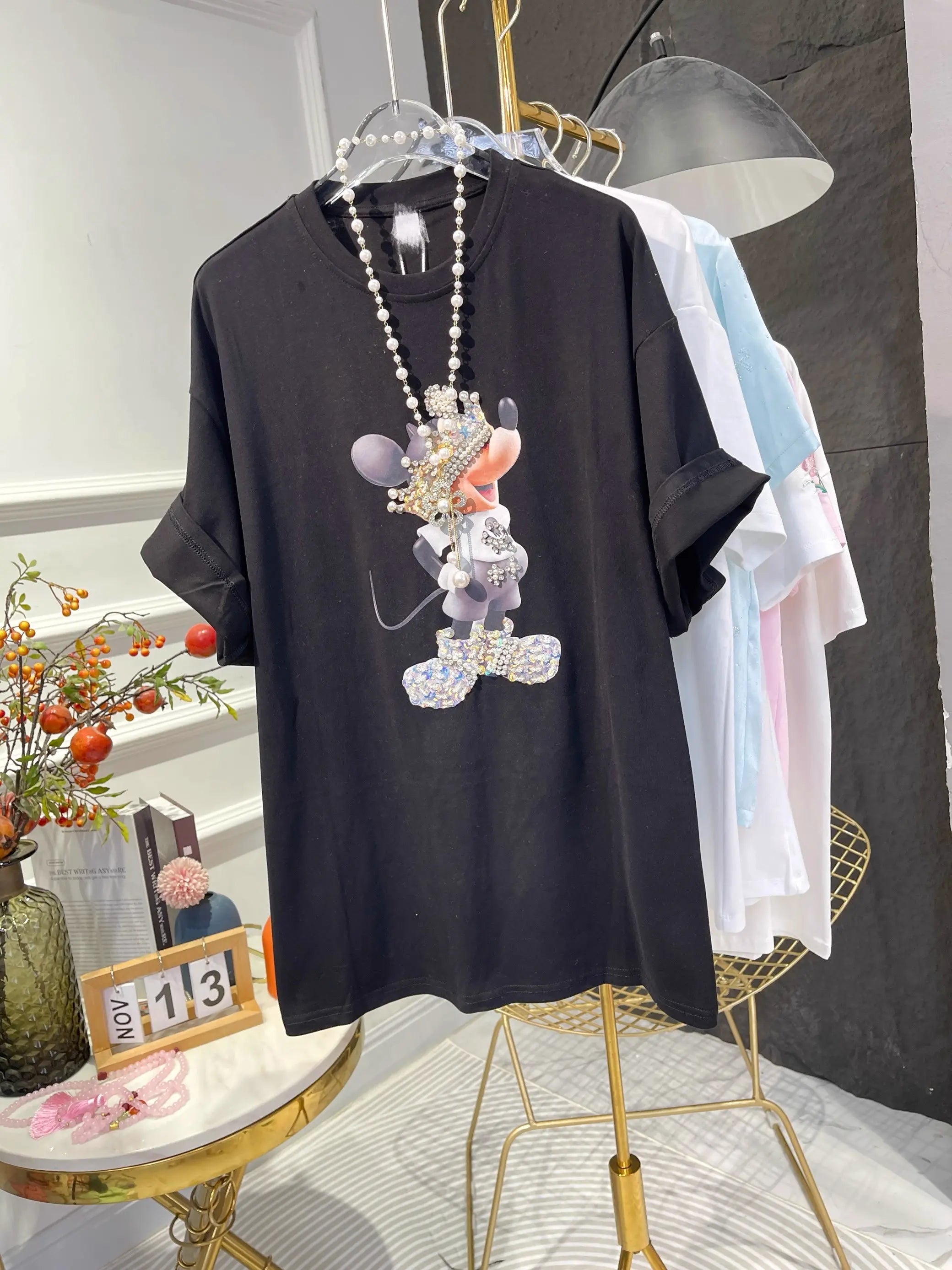 Heavy - Duty Diamond - Studded Mickey T - shirt🎀 A Must - Have for Fashionistas