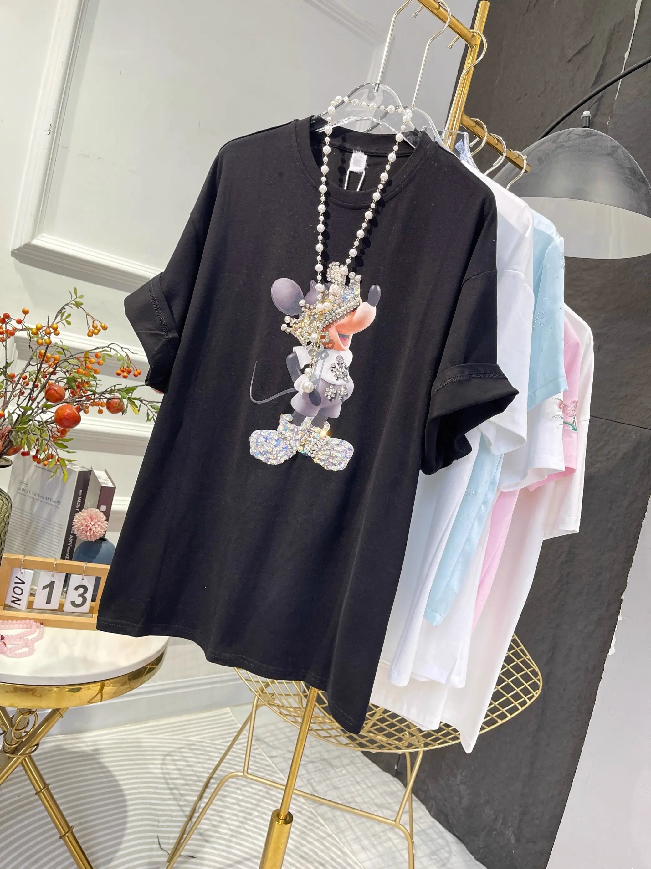 Heavy - Duty Diamond - Studded Mickey T - shirt🎀 A Must - Have for Fashionistas