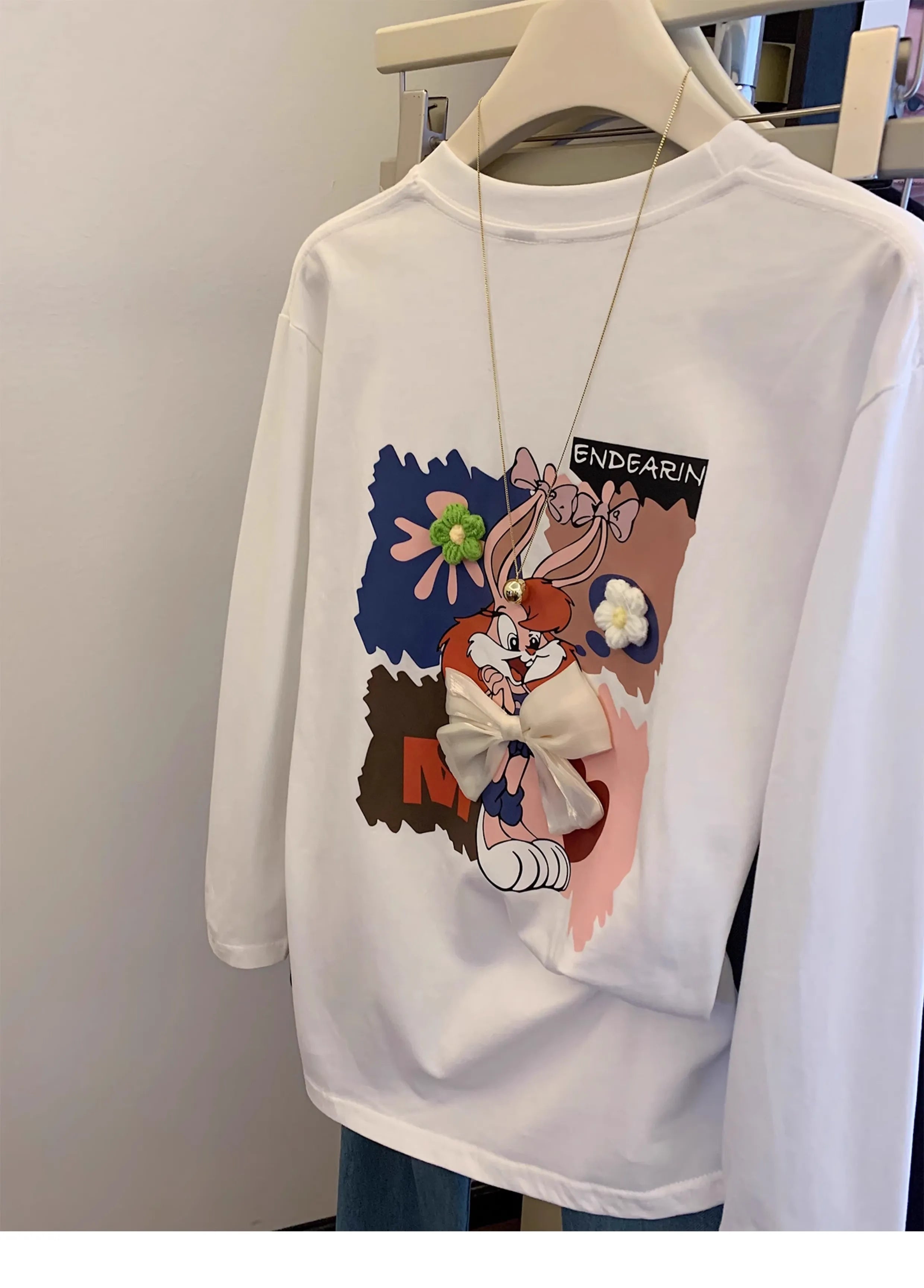 Cute Lola Bunny Front and Back Printed White Long-Sleeve T-Shirt