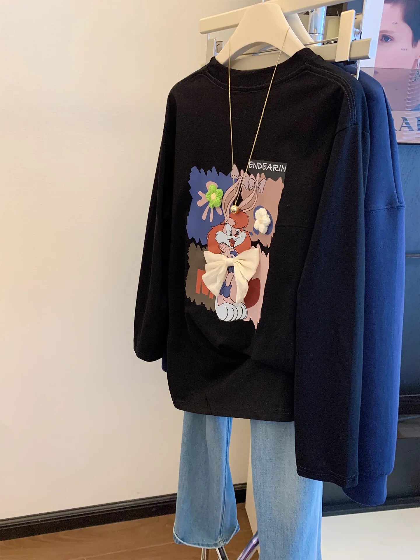 Cute Lola Bunny Front and Back Printed White Long-Sleeve T-Shirt
