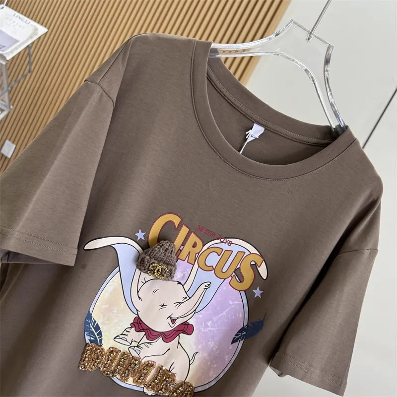 Cuteness Boosted! Dumbo T-Shirt with Knitted Hat & Rhinestones