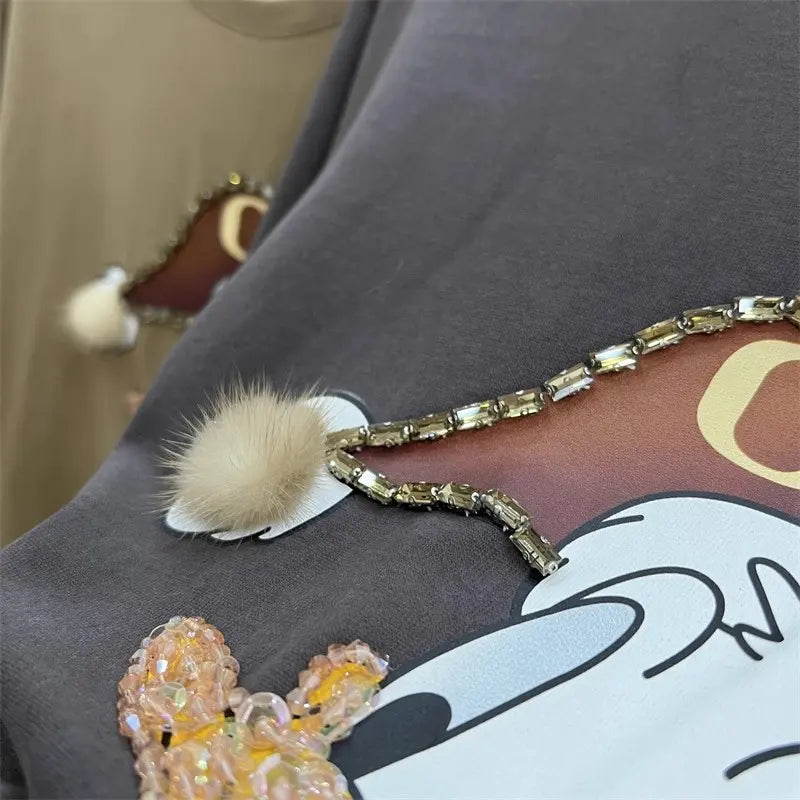Full of Festive Feel! Donald Duck Rhinestone Christmas T - shirt