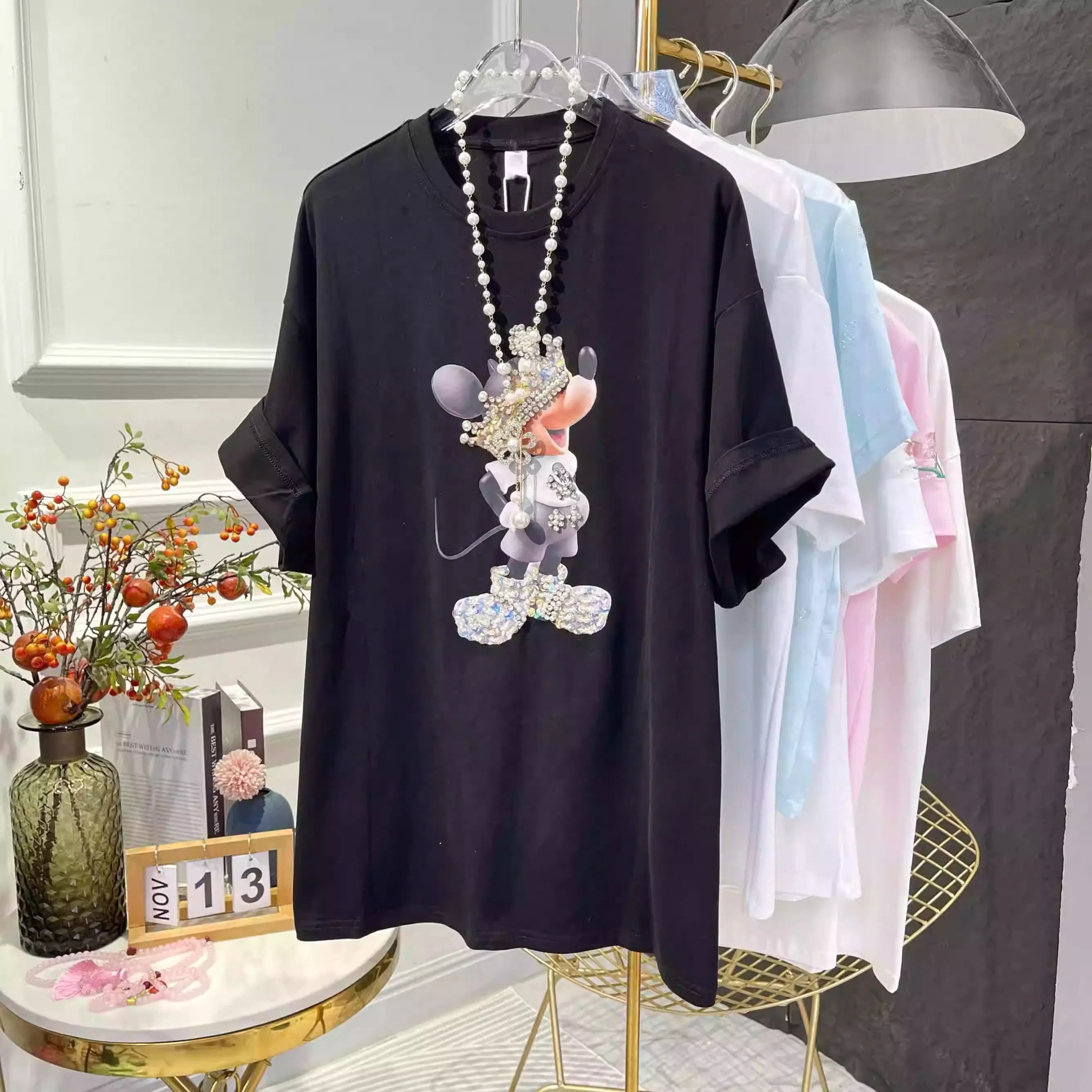 Heavy - Duty Diamond - Studded Mickey T - shirt🎀 A Must - Have for Fashionistas